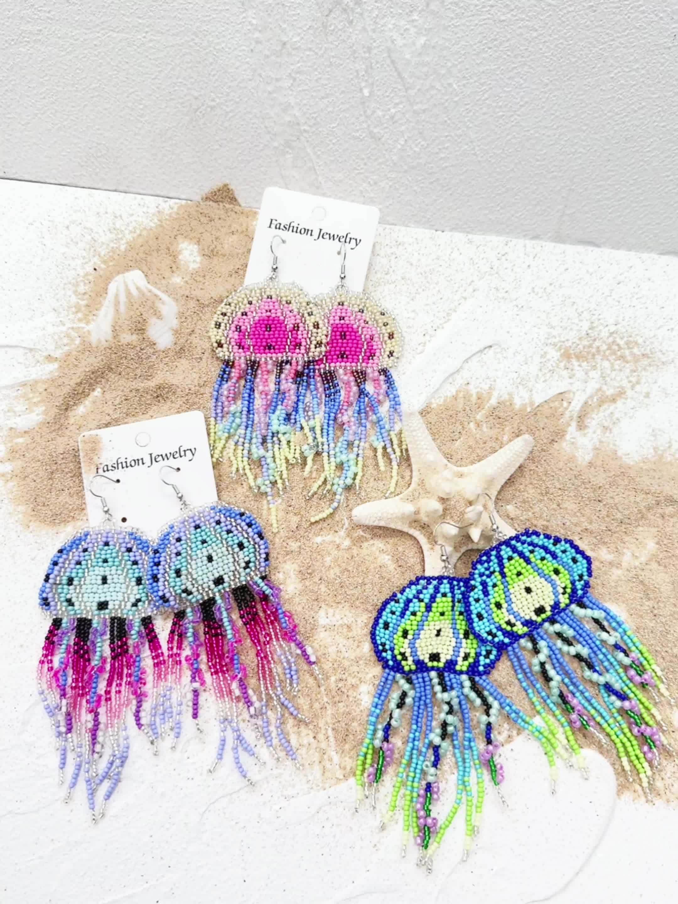 Boho Beaded Drop Earrings Multicolor Gradient K Gold Plated for Beach Vacation
